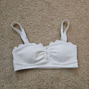 CupShe Women's size Medium M White Scalloped Bikini Top